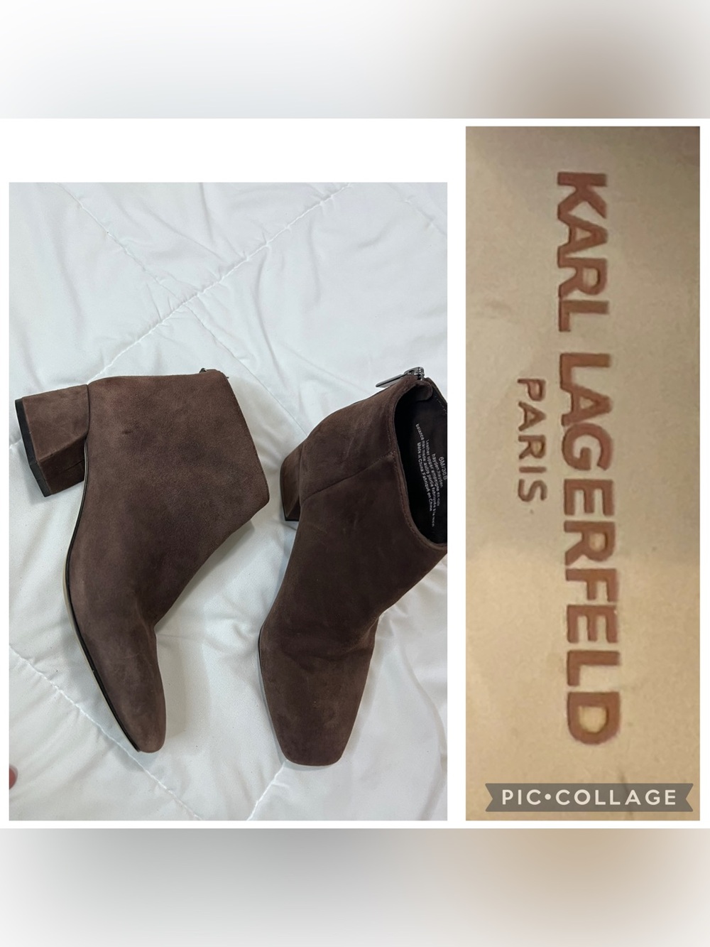 Karl Lagerfeld Dark Brown Suede Ankle Booties with Block Heel size 6